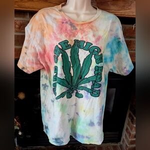 Tie-Dye Take The High Road Weed T-Shirt Size Large